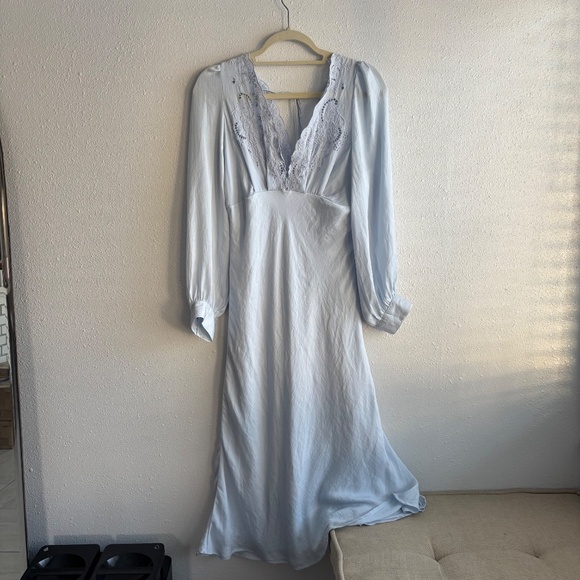 reserved Free People Powder Blue Arabella Lace Trim Midi Dress - Picture 3 of 8